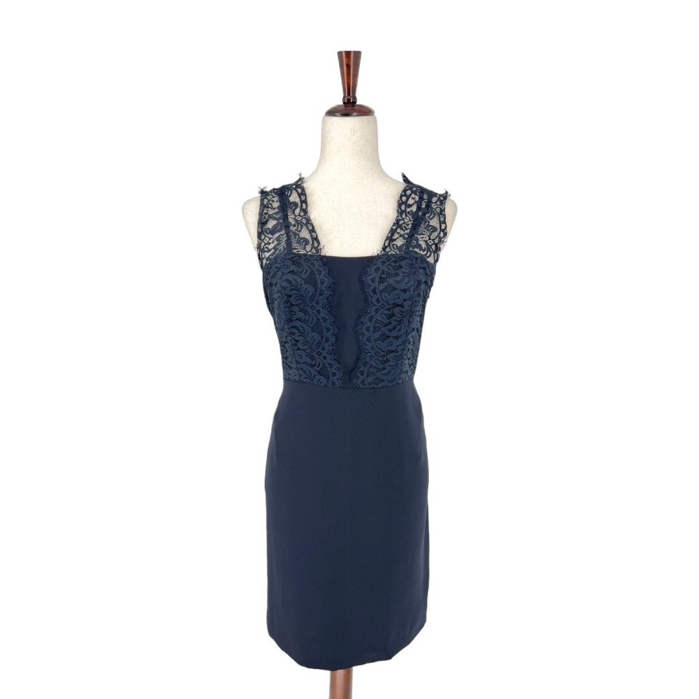 Tahari Navy Lace-Detail Midi Dress